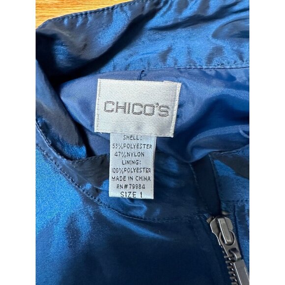 Chicos Metallic Blue Adjustable Ruched Sleeves Full Zip Jacket Size 1 US M - Picture 5 of 7